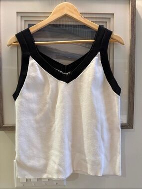 Ann Taylor Factory Black & White V-Neck Colorblock Tank